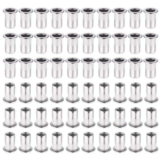 Tuerca remachable de acero inoxidable, tuerca remachable de cabeza plana resistente para ensamblaje de muebles, tuerca de inserción roscada con cuerpo moleteado de agarre profundo, resistente a la