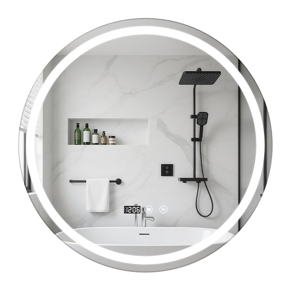 Dbuoem 24" LED Round Bathroom Mirror,Anti-fog Makeup Vanity Mirror with Touch Switch,Wall-Mounted Mirror with LED Light