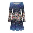 thumbnail image 5 of FrzhBrz Flowy Dresses for Women Comfy Long Sleeve Dress for Women Printed Loose Summer Fashion Swing Crewnenck Midi Dresses with Pocket, 5 of 5