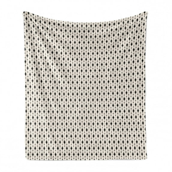 Geometric Soft Flannel Fleece Blanket, Abstract Art Deco Inspired Repetitive Monochromatic Illustration, Cozy Plush for Indoor and Outdoor Use, 50" x 70", Champagne and Charcoal Grey, by Ambesonne