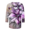 thumbnail image 4 of Tnhcen Women's Fall Fashion Floral Print 3/4 Sleeve Loose Round Neck T-Shirts - Casual Daily Oversized Tops Stretchy S-3XL, 4 of 5