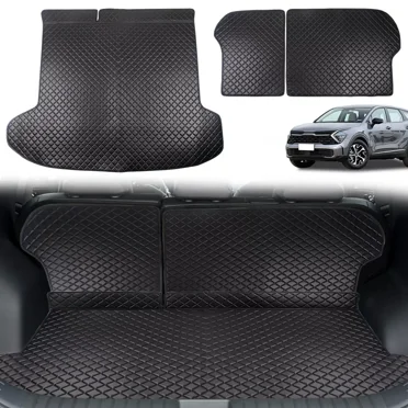 Trunk Mat & Backrest Mat Customed for 2023 2024 Kia Sportage, Cargo Liner All Weather PU Leather Protector Black