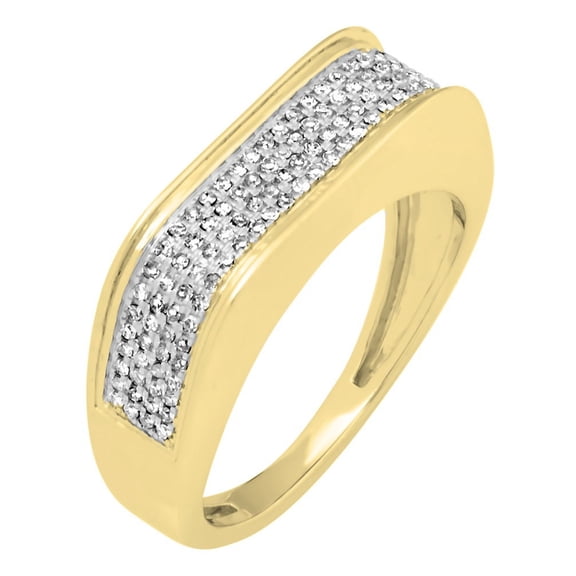 Dazzlingrock Collection 0.40 Carat (Ctw) 10K Round White Diamond Men's Hip Hop Micro Pave Wedding Band, Yellow Gold, Size 12.5