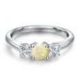 thumbnail image 3 of Gem Stone King 925 Sterling Silver White Ethiopian Opal and Lab Grown Diamond Engagement Ring for Women | 0.84 Cttw | Round Cabochon 5MM | Gemstone October Birthstone | Size 7, 3 of 6