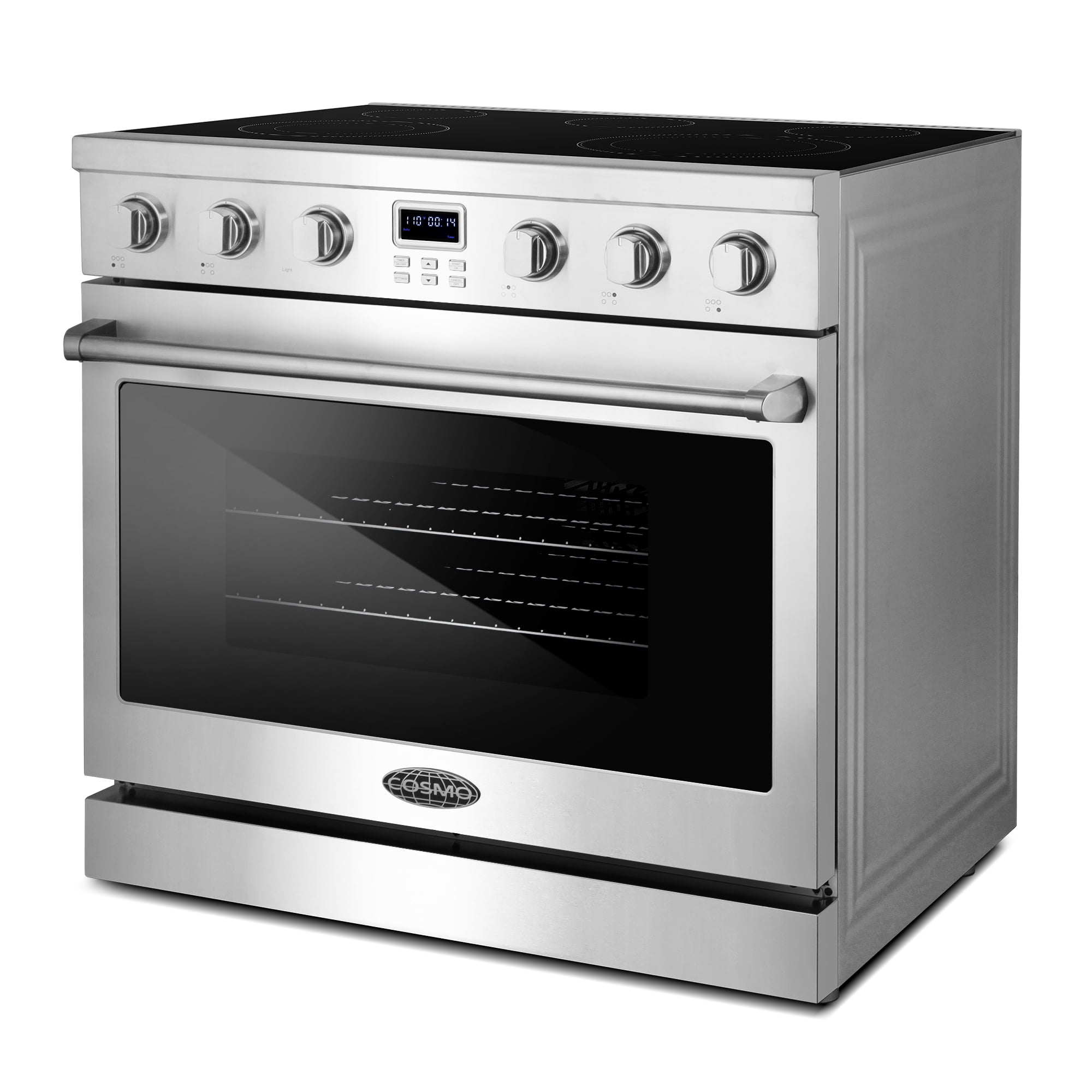 Commercial Style 36 in. 6.0 cu. ft. Electric Range with 5 Burner Glass Cooktop and Convection Oven in Stainless Steel