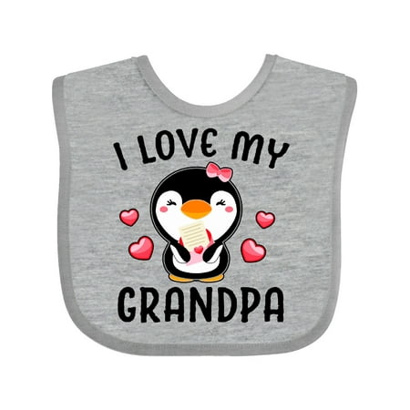 

Inktastic I Love My Grandpa with Cute Penguin and Hearts Gift Baby Girl Bib