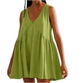 thumbnail image 2 of TAGOLD Womens Summer Dress Clearance,Plus Size Casual Dress for Womens,Womens Summer Sleeveless Mini Dress Casual Loose Solid V-Neck Pullover Sundress Flowy Beach Dress With Pocket Pleated Dresses, 2 of 5