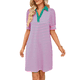 thumbnail image 2 of Vestido Corto Informal de Verano para Mujer, con Rayas, Cuello en V, Corta, Corte A, Holgado, Rosa Verde, XXL, 2 of 10