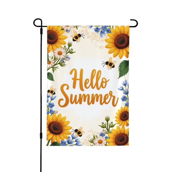 Hello Summer Garden Flag 12x18 Inch Double Sided Sunflower Bee Floral Spring Summer Welcome Outdoor Yard Decoration For Porch Lawn Patio