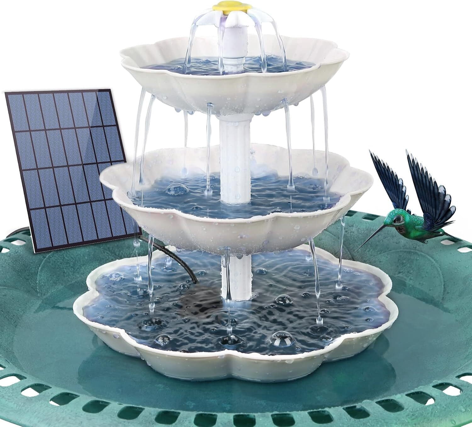 3 Tiered Bird Bath with 3.5W Solar Pump, DIY Solar Fountain Outdoor Bird Feeder