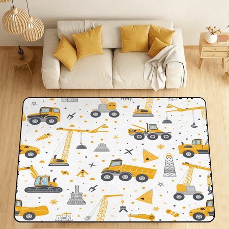 CURLYOOT Tractor Excavator Area Rugs for Living Room Bedroom 4 10 x 6 8 Washable Rug Floor Carpet with Non Slip Backing for Dining Room Indoor