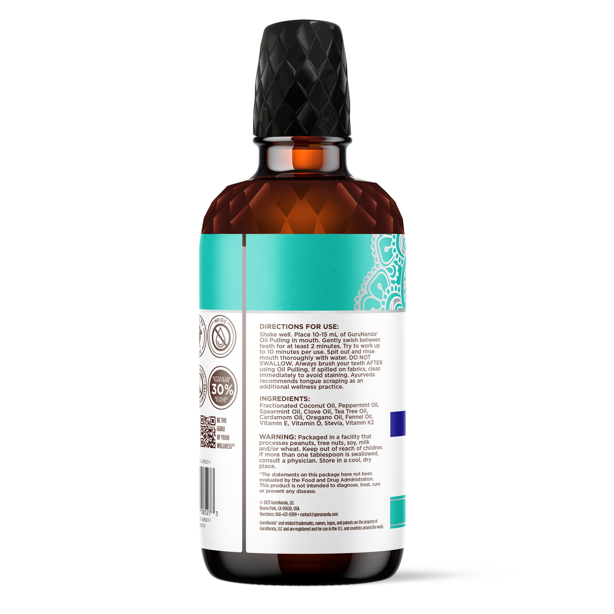 GuruNanda CocoMint Oil Pulling Natural Mouthwash with Essential Oils & Vitamins D3,E,K2 - 1L
