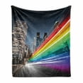 thumbnail image 1 of City Soft Flannel Fleece Throw Blanket, Colorful Rainbow Style Blurred Trails in Los Angeles Modern Architecture, Cozy Plush for Indoor and Outdoor Use, 50" x 70", Multicolor, by Ambesonne, 1 of 6