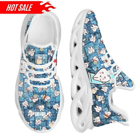 

New Trend Women Flats Cartoon Dentist Tooth Pattern Casual Shoes Breathable Mesh Female Sneakers Zapatos Mujer 2024