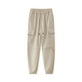 thumbnail image 5 of UVEASISHA Casual Cargo Pants for Men Big and Tall Drawstring Wide Leg Pants Elastic Waist Loose Fit Work Pants Lightweight Fashion Multiple Pockets Hiking Pants Beige L, 5 of 9