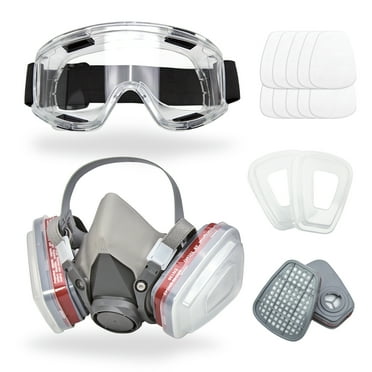 Tesoro Moda Respirator Mask for Spray Painting, Woodworking, Welding, Dust, and General Safety with Clear Eye Goggles, 10 Replacement Filters, Half Face Cover with Safety Glasses