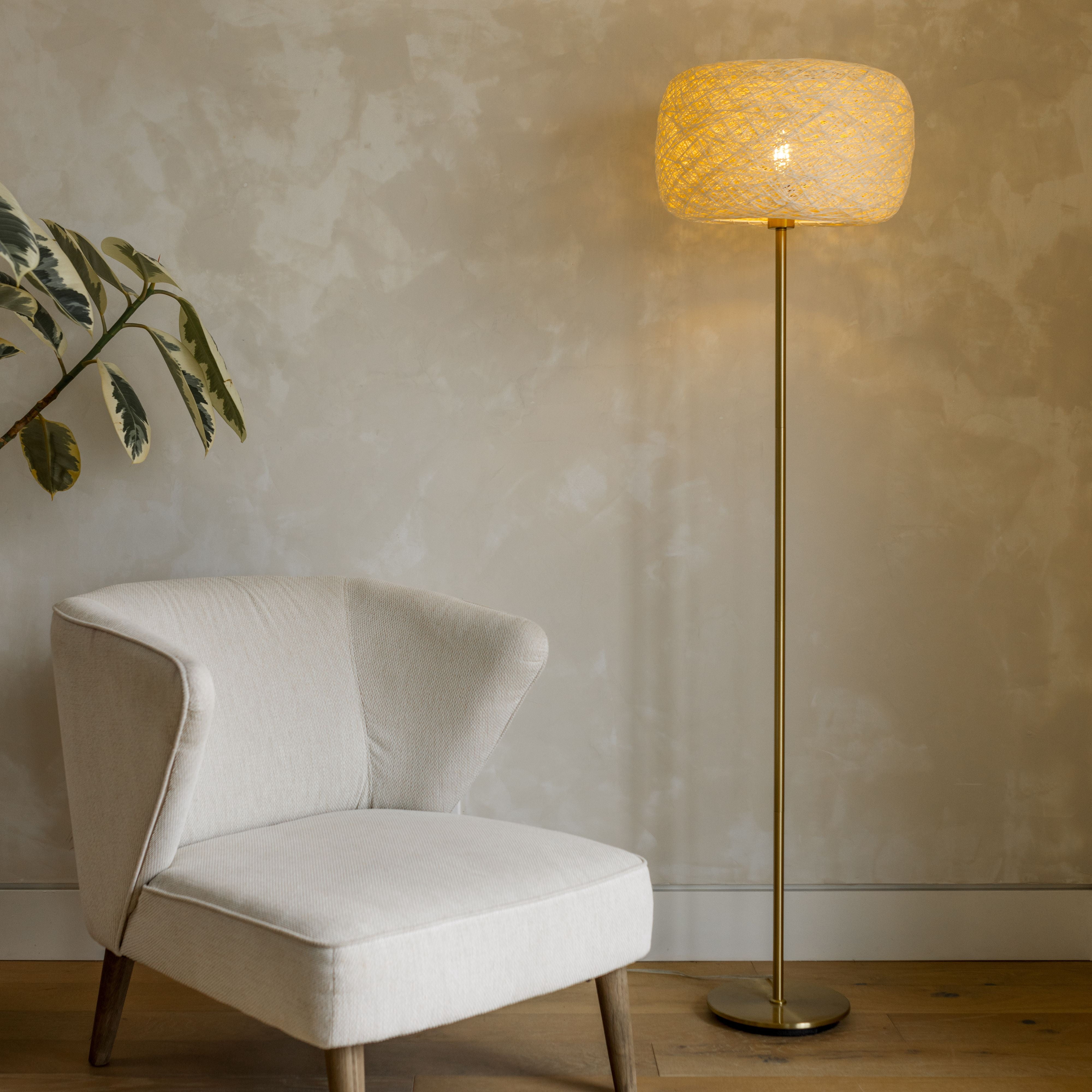 Brightech Rowan Elegant Floor Lamp – Modern Unique Thread Shade Matches Boho, and Mid-Century Décor – Free Standing LED Light for Living Rooms and Bedrooms – Tall Indoor Lamp Gets Compliments - Brass