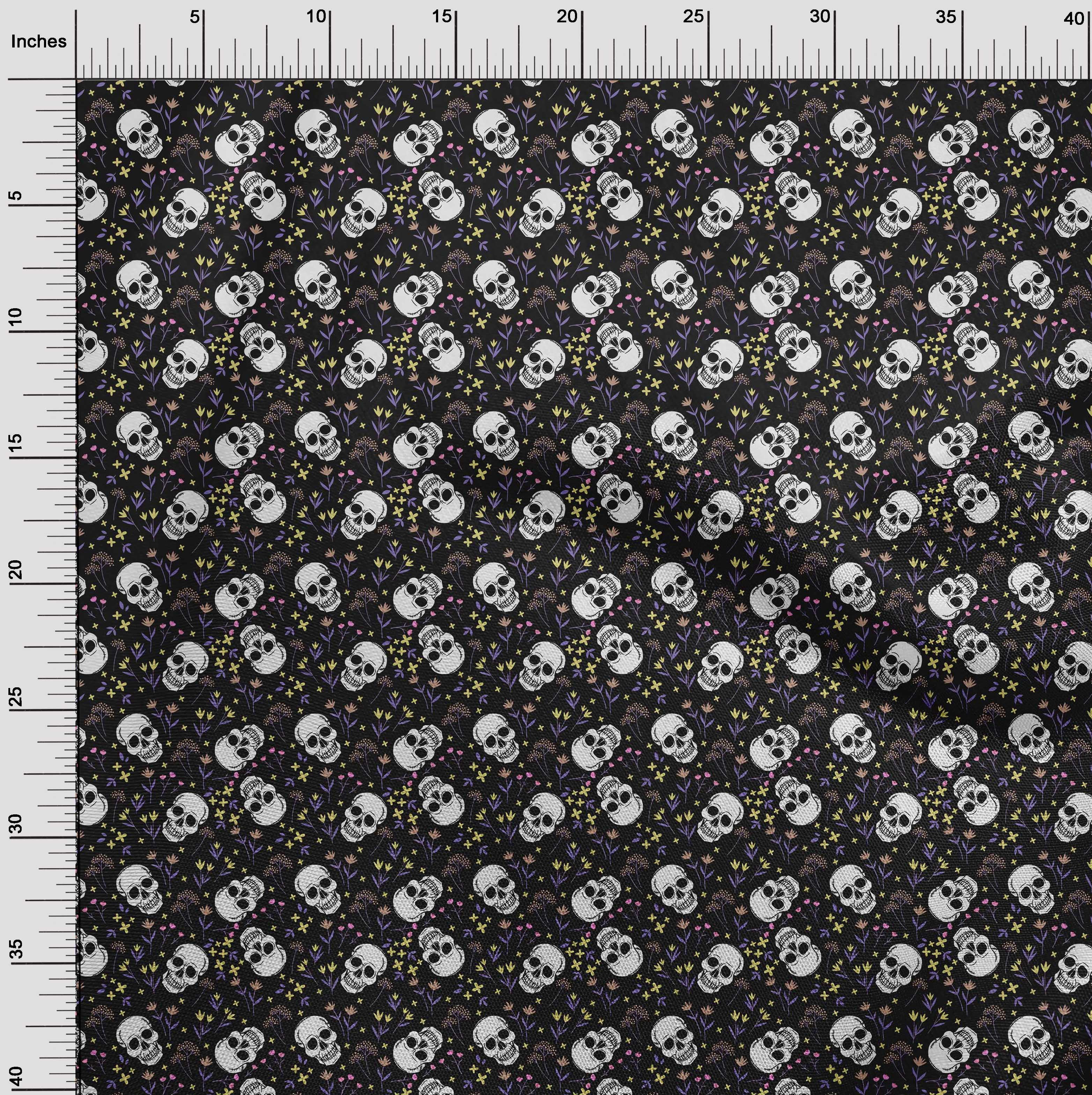oneOone Polyester Spandex Black Fabric Skull Diy Clothing Quilting Fabric Print Fabric By Yard 56 Inch Wide-aB