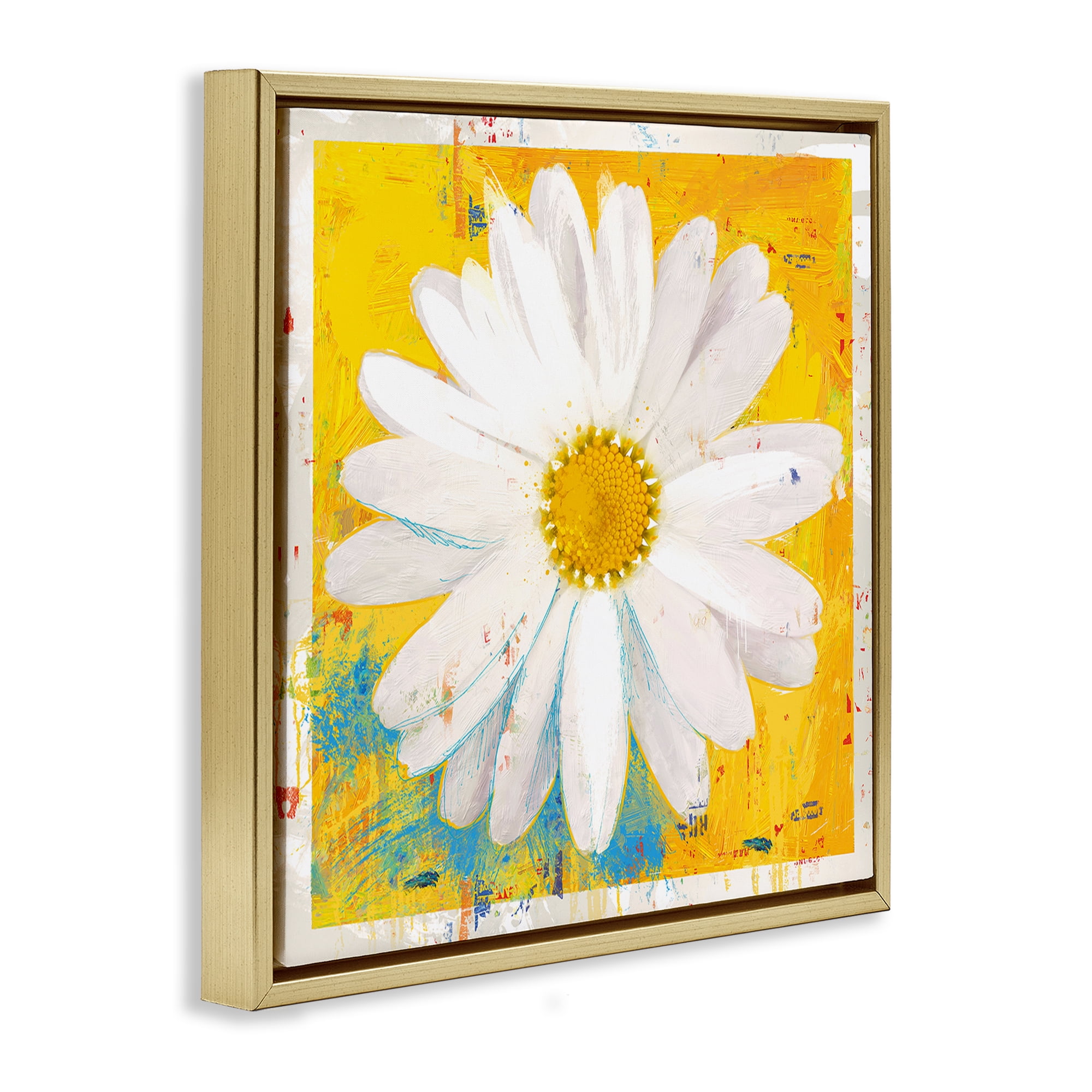 Stupell Industries Violet's Daisy on Yellow Gold Framed Floater Canvas Wall Art, design by Porter Hastings