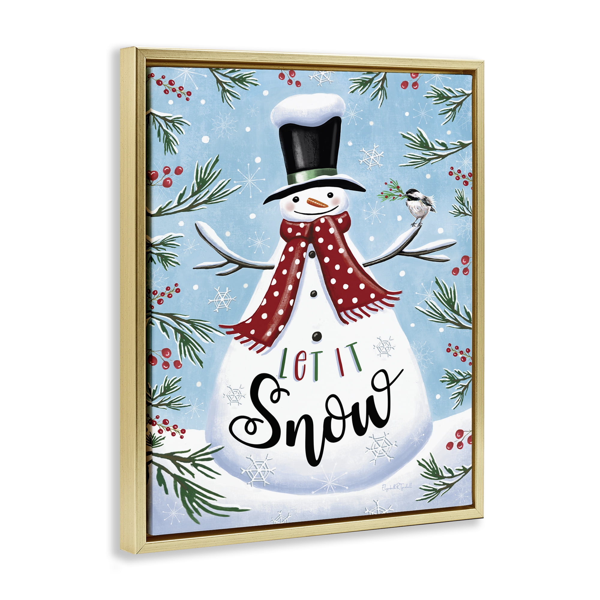 Stupell Industries Let It Snow Phrase Holiday Painting Gold Floater Framed Art Print Wall Art, 25 x 31