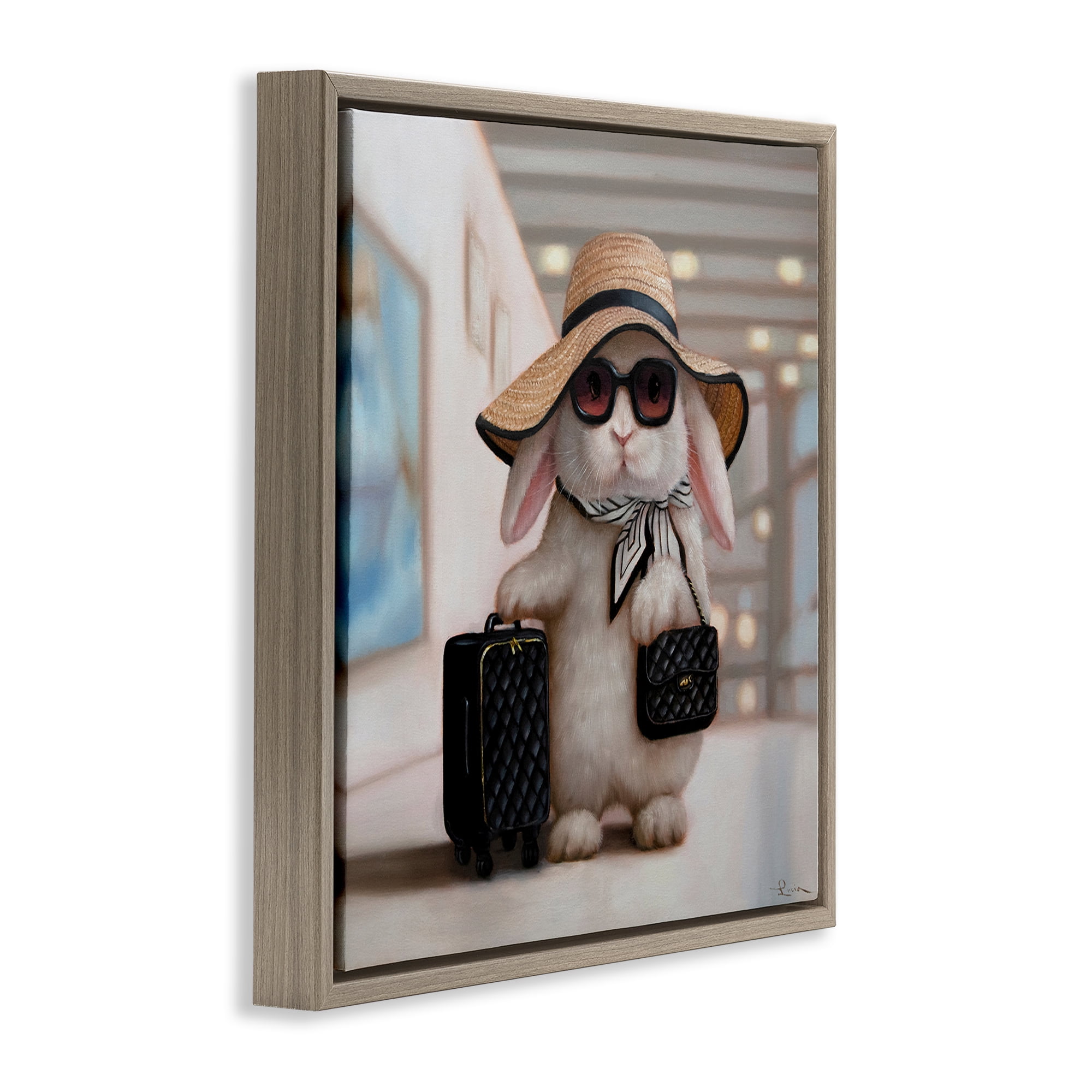 Stupell Industries Bun Voyage Traveling Rabbit Brown Framed Floater Canvas Wall Art, design by Lucia Heffernan