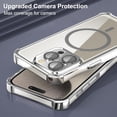thumbnail image 4 of Magnetic for iPhone 15 Pro Max Case Compatible with MagSafe [Four Corners Drop Protection] Full Camera Lens Protector Plating 15 Pro Max Clear Phone Case for Women Girls, Silver, 4 of 14