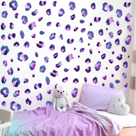 3 Sheets Purple Leopard Print Decals Vinyl Wall Stickers Peel and Stick for Living Room Bedroom Boys Girls Kids Playroom Furniture DIY Decor
