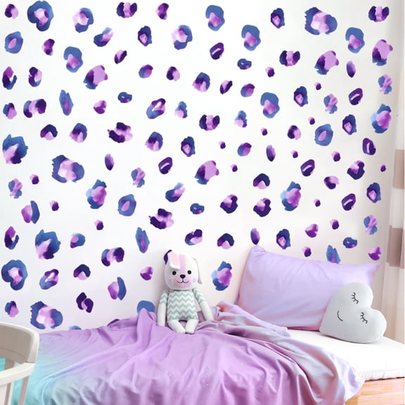 3 Sheets Purple Leopard Print Decals Vinyl Wall Stickers Peel and Stick for Living Room Bedroom Boys Girls Kids Playroom Furniture DIY Decor