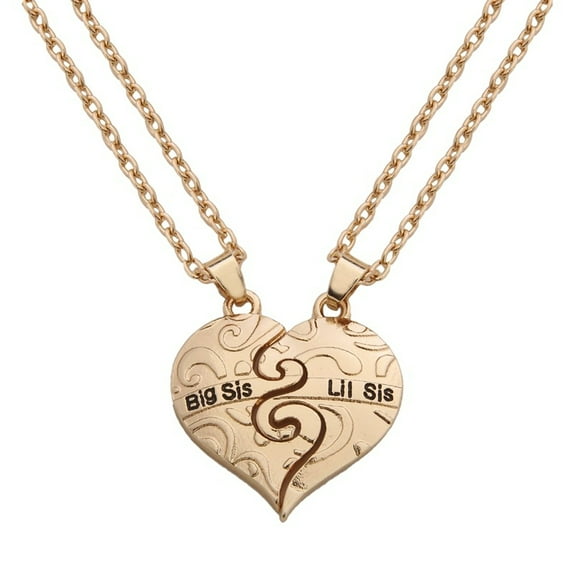 Little Sister Big Sister Necklace Gold Tone Anti-Tarnish Two-Piece Heart Little Sis Big Sis Necklace Pendant J-429