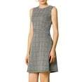 thumbnail image 3 of INSPIRE CHIC Women's Houndstooth Plaid Above Knee Sleeveless Fit and Flare Dresses XS White Black, 3 of 9