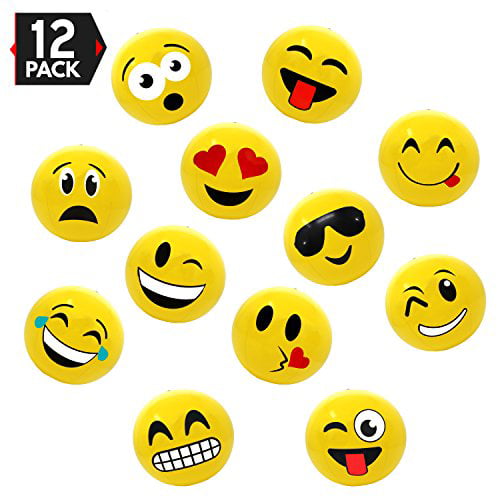 12 Emoji Beach Balls Inflatable 12" with Air Pump Pool Birthday Party Toys 