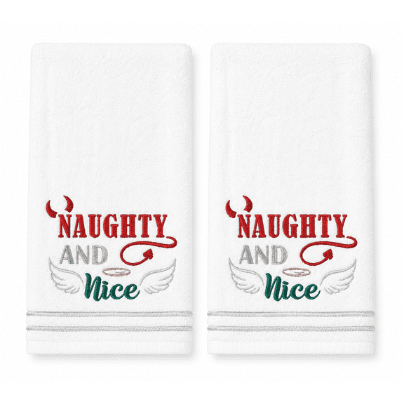 Serafina Home Christmas Naughty and Nice Embroidered Hand Towels 2 Count