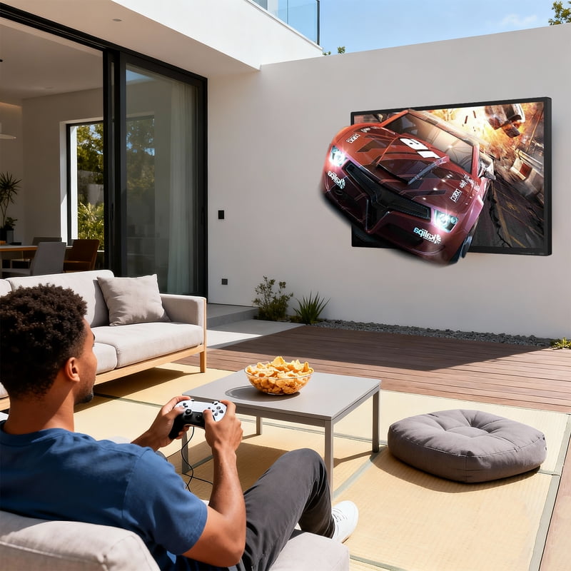 Fantasyview 65 Inch Outdoor TV, 4K UHD, 1000-Nit High Brightness, IP65 Weatherproof Smart TV, HDR10, Dolby Compatible Audio gallery view