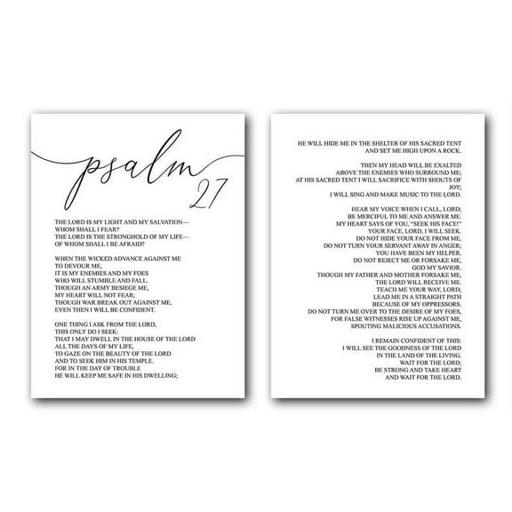 Psalm 27, Bible Verse, Set of 2 Poster Prints, Christian Home Wall Art Decor