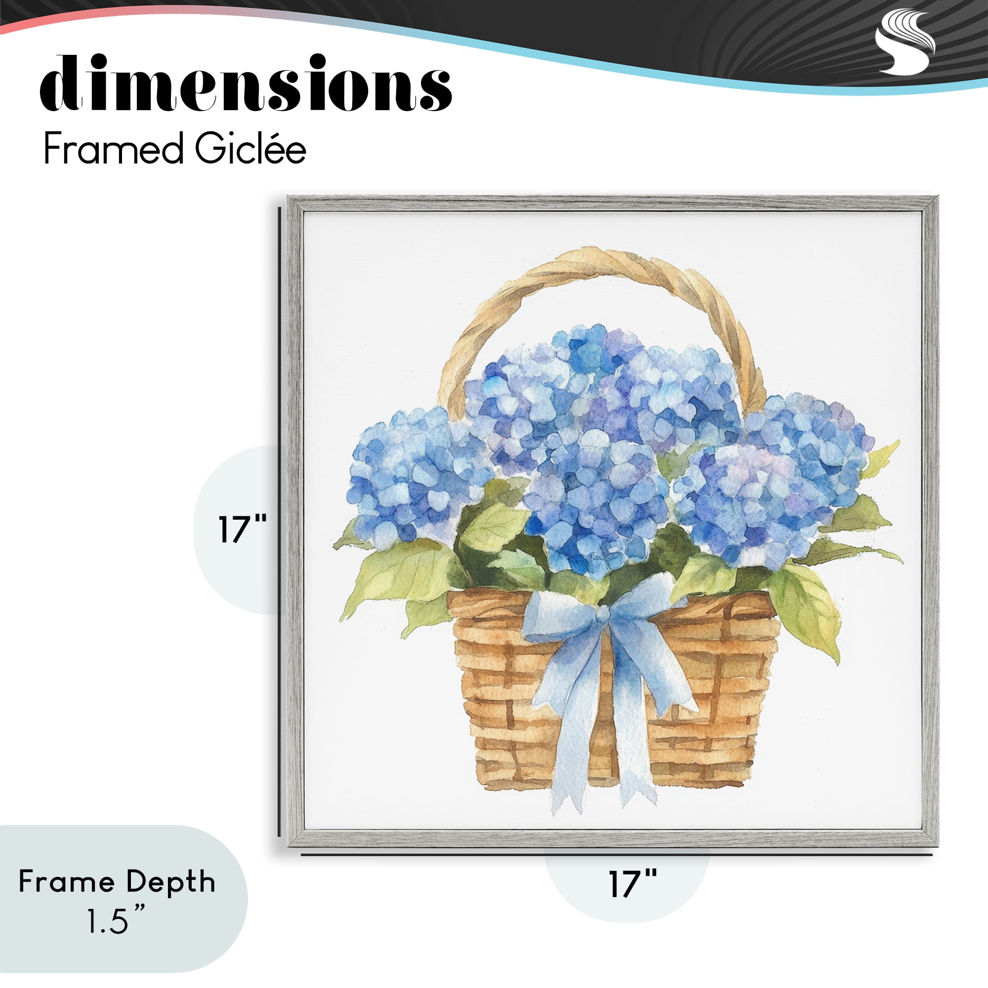 Stupell Industries Pretty Blue Hydrangea Picnic Basket Gray Framed Giclee Art, design by Petal Prints Design