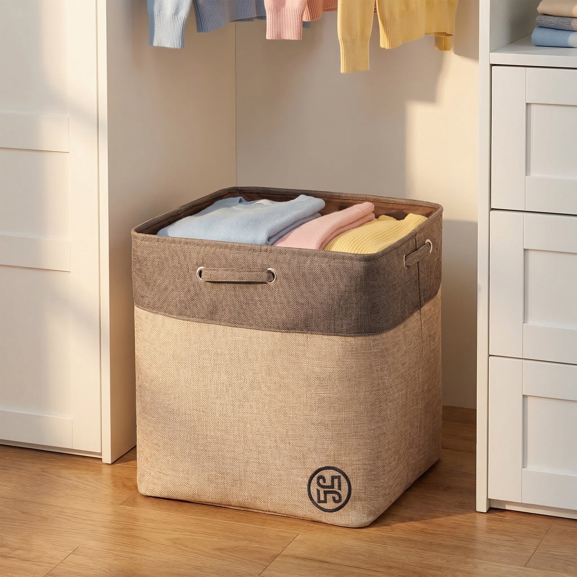 Unique Bargains Fabric Storage Bin with Handles Coffee 19.7*15.7*19.7in