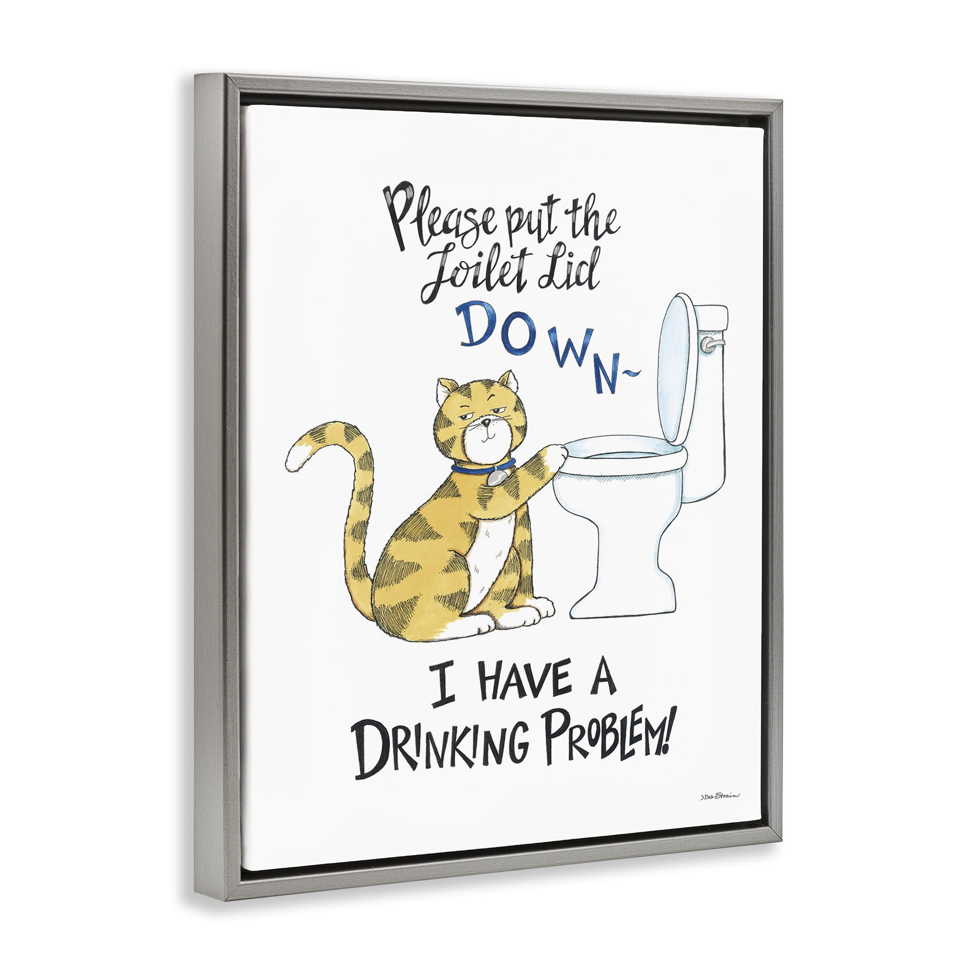 Stupell Industries Funny Cat & Toilet Animals Painting Gray Floater Framed Canvas Art Print Wall Art, 17 x 21