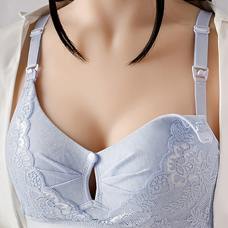 TrendVibe365 Maternity Bras for Breastfeeding Womens Nursing No Underwire Push up Bralettes Padded Button Front Adjustable Strap Corset Bra Full Coverage Crop Cami Top Cute Underwear Blue 42
