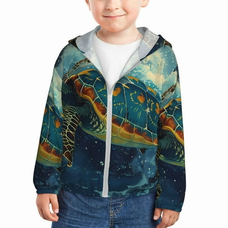 

Ocsxa Surfing Turtle Print Kids Active Zipper Sun Protection Jacket Boys Girls Hooded Cooling Shirt-18 Months