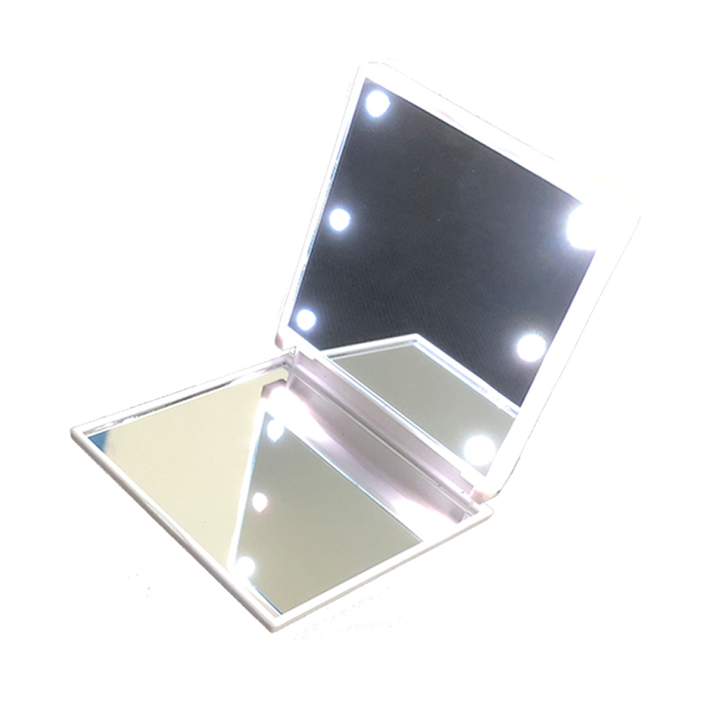 Led Square Makeup Mirror Foldable Double Sided Abs Hd Mirror Makeup