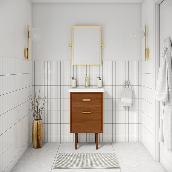 Water Creation Brandy 20" Integrated Sink Top Wood Vanity in Honey Walnut