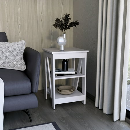 Modern White Bedside Table With 3 Practical Storage Snack Table - Compact Side For Small Space Bedrooms
