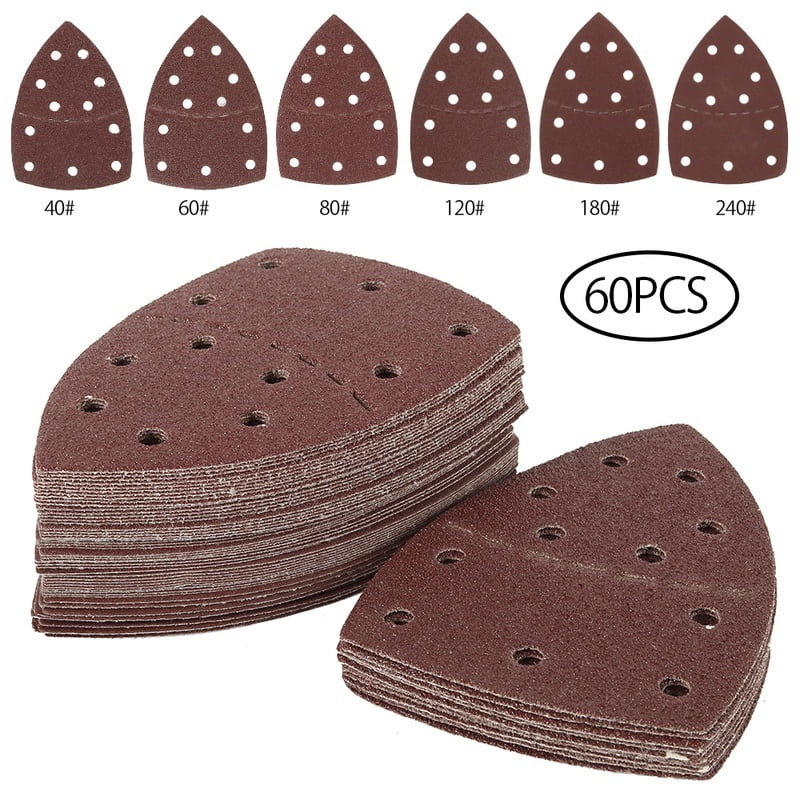 Triangle Sandpaper with 6 Holes,60 Pack Sanding Pads 40 80 120 180 240 320 Grits Sanding Pads Sander Paper pad,Sanding Pads for Mouse Sander