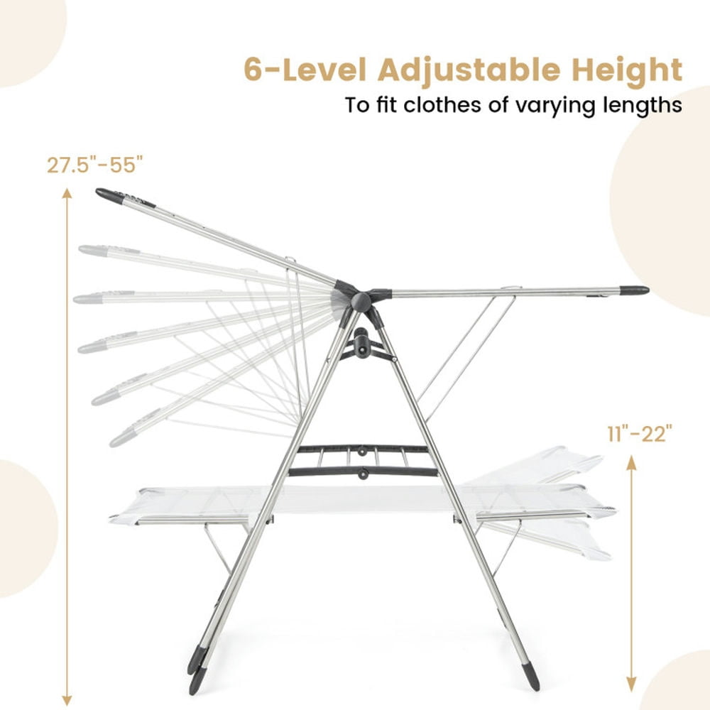 Finihen Drying Rack, Clothes Drying Rack, Large Foldable Clothes Drying Rack with Tall Hanging Bar, for Indoor, Outdoor, Silver Finihen Drying Rack, Clothes Drying Rack, Large Foldable Clothes Drying Rack with Tall Hanging Bar, for Indoor, Outdoor, Silver