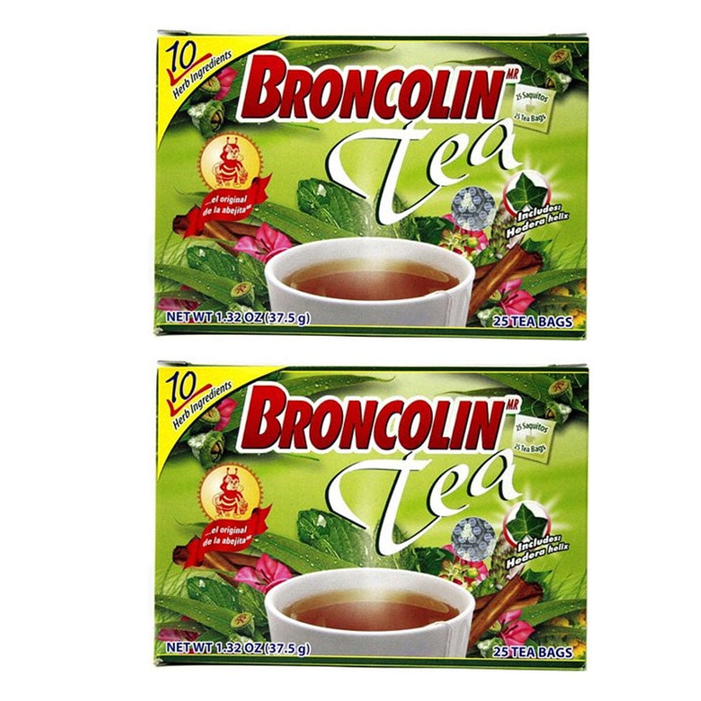 Broncolin Herbal Tea. Natural Cold, Cough, Congestion and Flu Relief. With Eucalyptus and Cinnamon. 25 Bags. 1.32 oz. Pack of 2