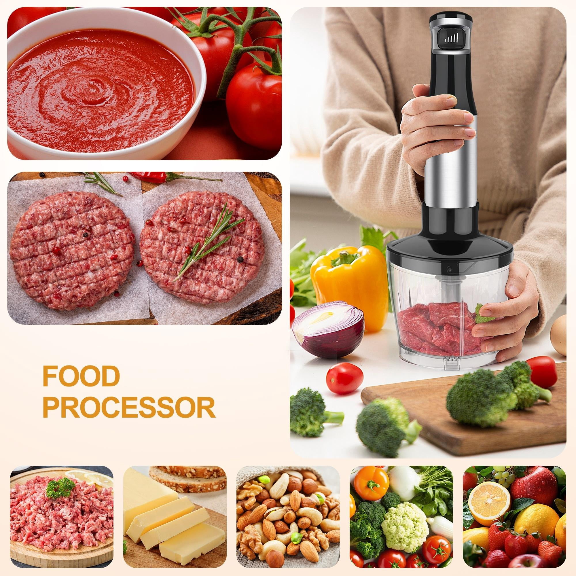 MULISOFT Immersion Blender Handheld, 1100W 5-in-1 Hand Blender with Variable Speed Design for Baby Food, Soup, Smoothies & Baking, Easy to Clean