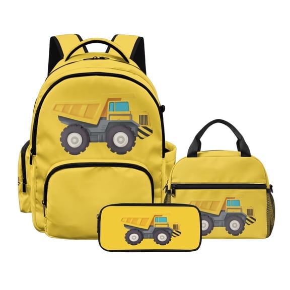 Kuiaobaty Cartoon Truck Print Backpack and Lunch Bag Set for Boys 8-12 InsulatedLunch Bag with Pencil Bags Lightweight Backpack Pencil Pouch with Zipper for School