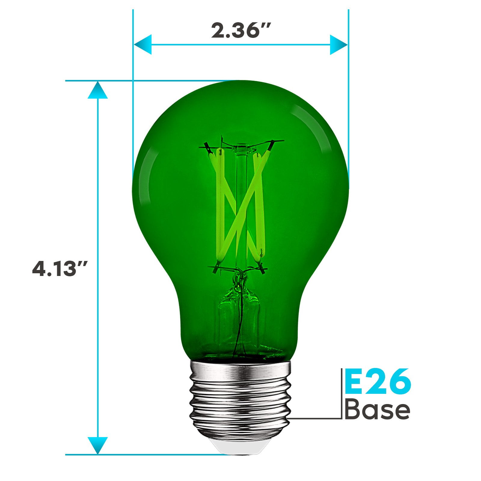 Luxrite A19 Edison LED Green Light Bulb 4.5W=60W E26 Base Indoor Outdoor Decoration Party Holiday Lighting 3 Pack