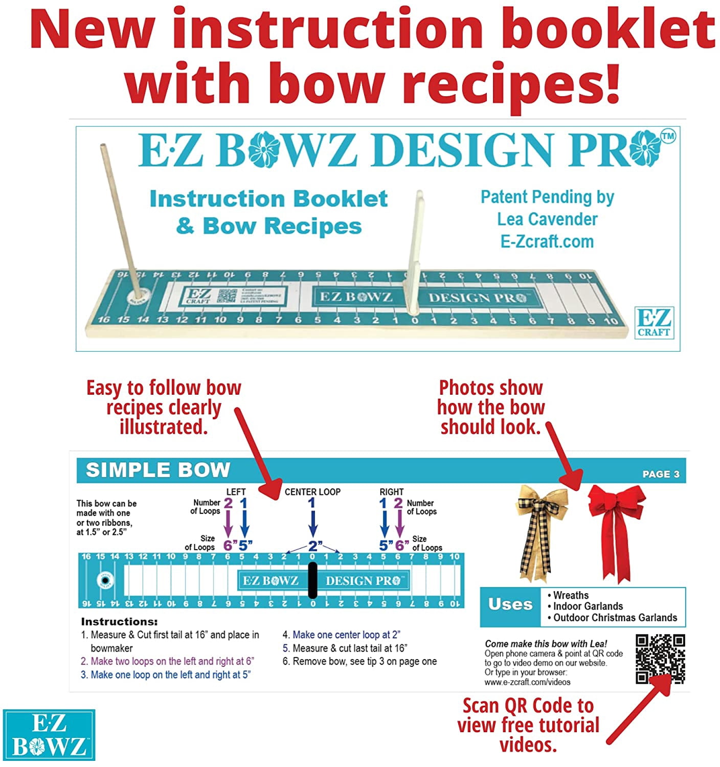 EZ Bowz Bow Maker, Design Pro for Gift Bows, Hair Bows, Wreaths, Ribbon