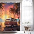 thumbnail image 6 of Summer Shower Curtain Tropical Coconut Palm Beach Camping Car Tour Bus Shower Curtain Palm Tree Ocean Sea Setting Sun Sunset Scenery Landscape Bathroom Decor Set with12 Hooks 72x72 inches (A), 6 of 6